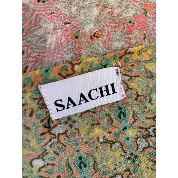 SAACHI Ruffle Printed Open Kimono Blue, Pink One Size - Picture 9 of 12